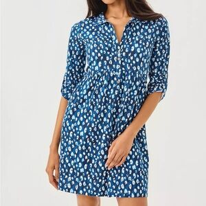 Lilly Pulitzer Saralyn Popover Shirt Dress Navy You're An Animal Size XXS NWT